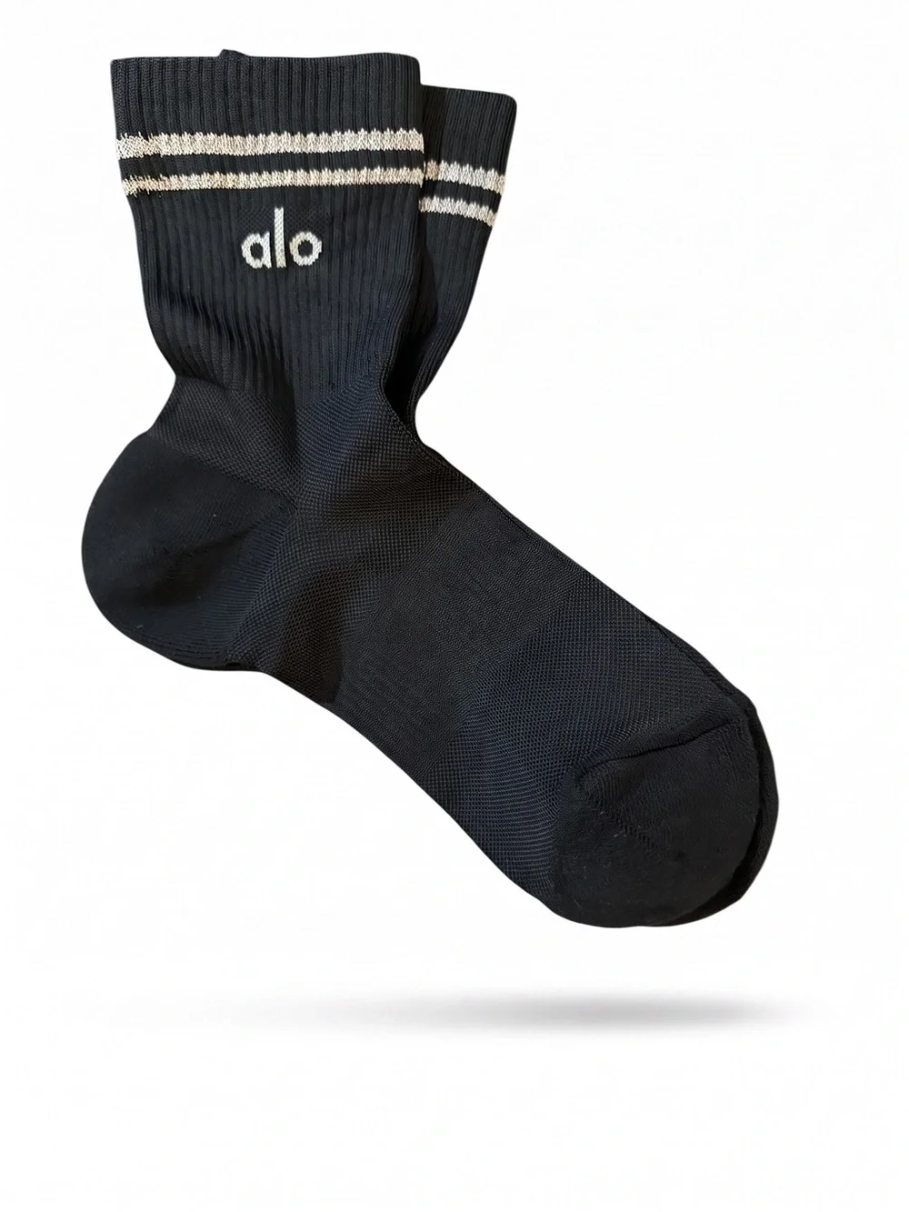 New Alo Yoga BrandedUnisex Half-Crew Performance Sock Black reflective